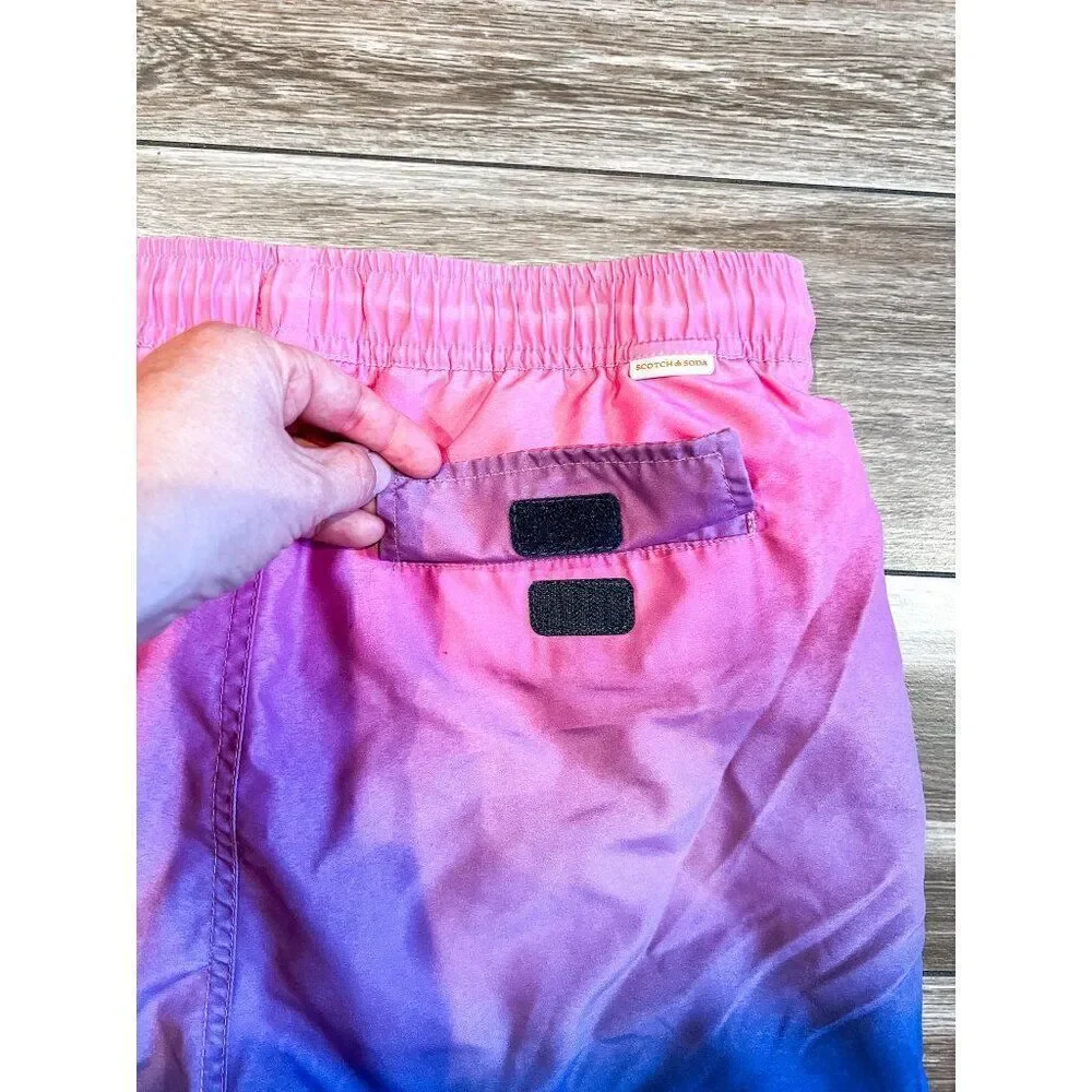 Scotch & Soda Cerise Gradient Mid-Length Printed Swim Shorts Size Small